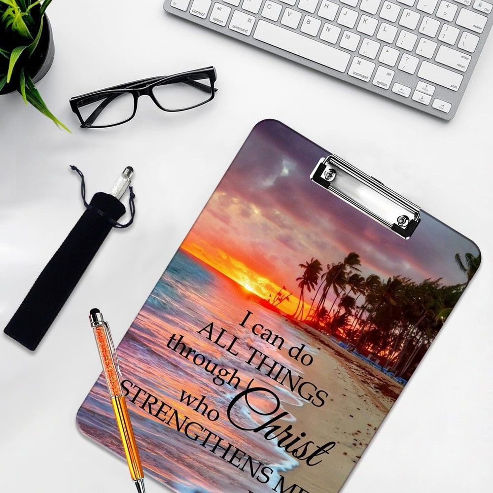 Plastic Clipboard Pen Bag Combination A4 Letter Sunset Beach Patterns