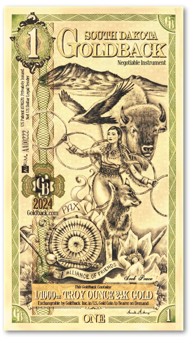 South Dakota 1 Goldbacks Gold Polymer Notes 1/1000th Troy Oz 24KT Goldback Unc