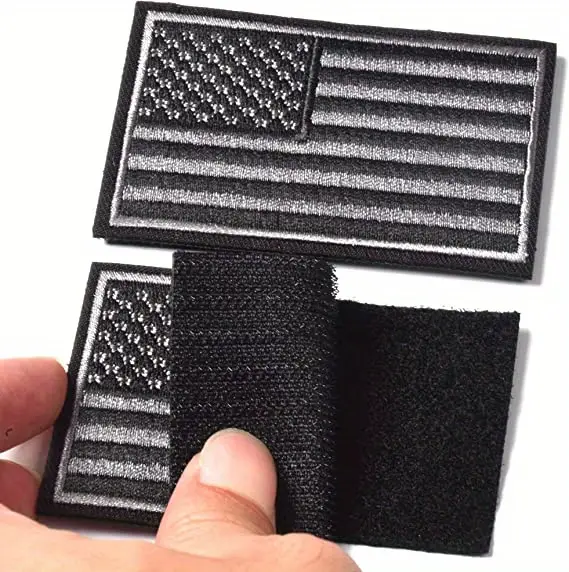 USA American Flag Patch 3''X 2'' Hook & Loop-Black