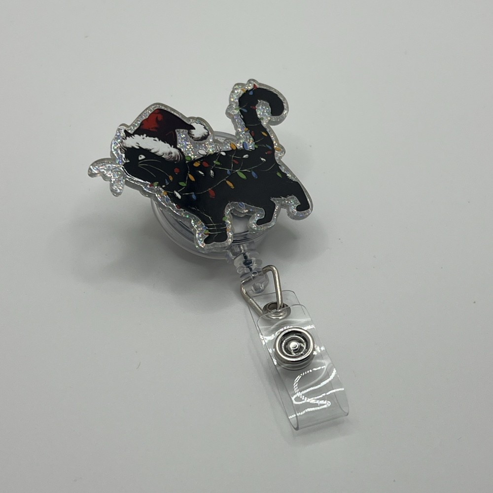 Christmas Black Cat Badge holder