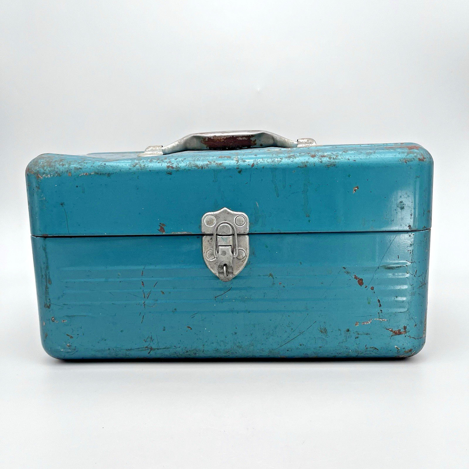 VTG Simonsen Green Teal Metal Tool Tackle Box 14" x 8" 2 Trays Industrial Patina