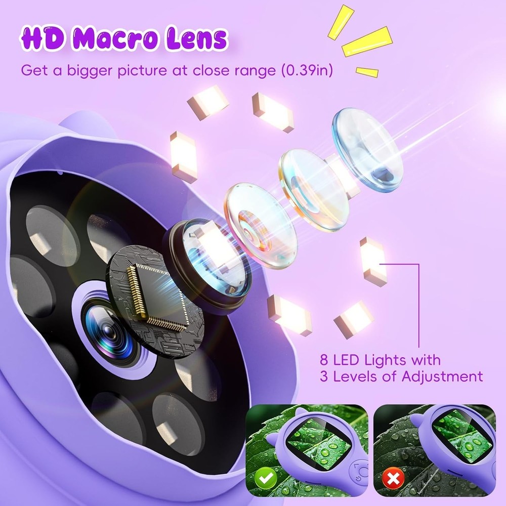 Portable Educational Microscope - 500X Magnification for Young Explorers, Purple