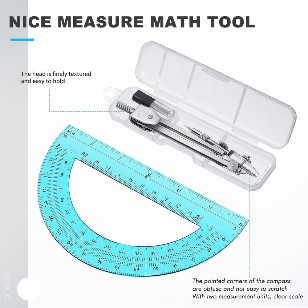 Compact Geometry Math Set: Blue Compass & 6-Inch Protractor for Precision