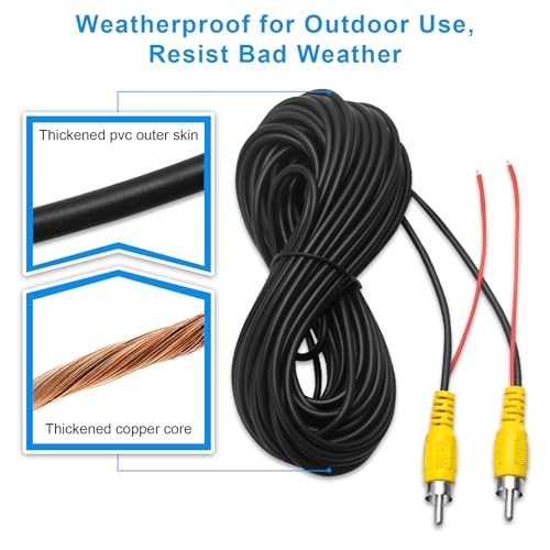 Premium Backup Camera RCA Cables, Car Reverse Camera Cable with Detection Wire