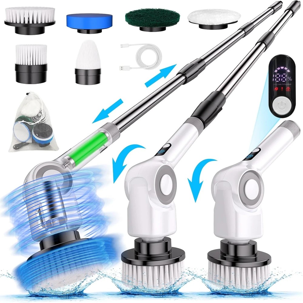 Angle Adjustable Electric Spin Scrubber Cordless Cleaning Brush With 3 Speeds Co