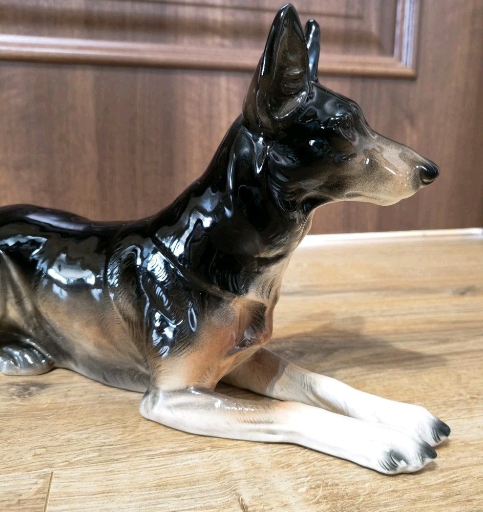 German Shepherd Large Porcelain Figurine Germany