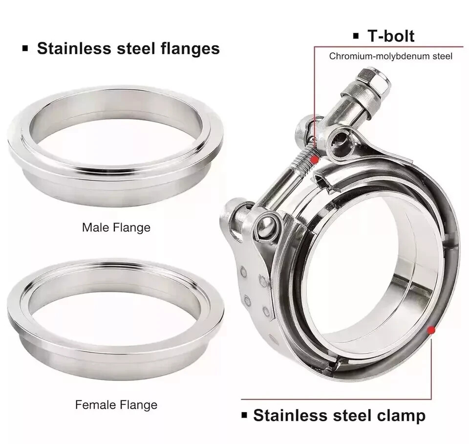 2.25" V Band Clamp With Flange Male Female Stainless Steel Joins 2.25" OD 4Pcs