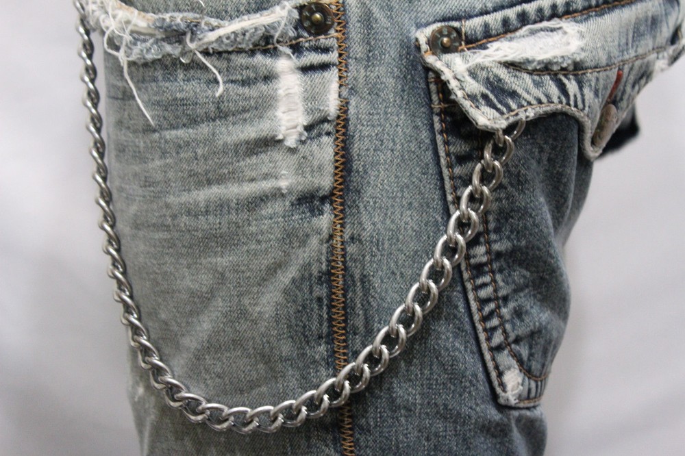Men Silver Metal Short Wallet Chains Thick Link Simple Jeans Basic Biker Classy