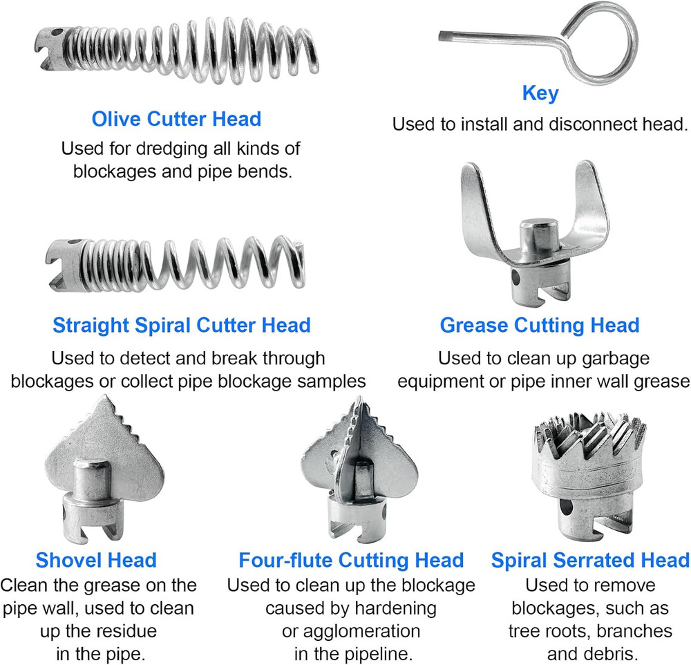 7 Pcs Drain Cleaner Combination Cutter Head Set 16Mm Drain Snake Drill Attachmen
