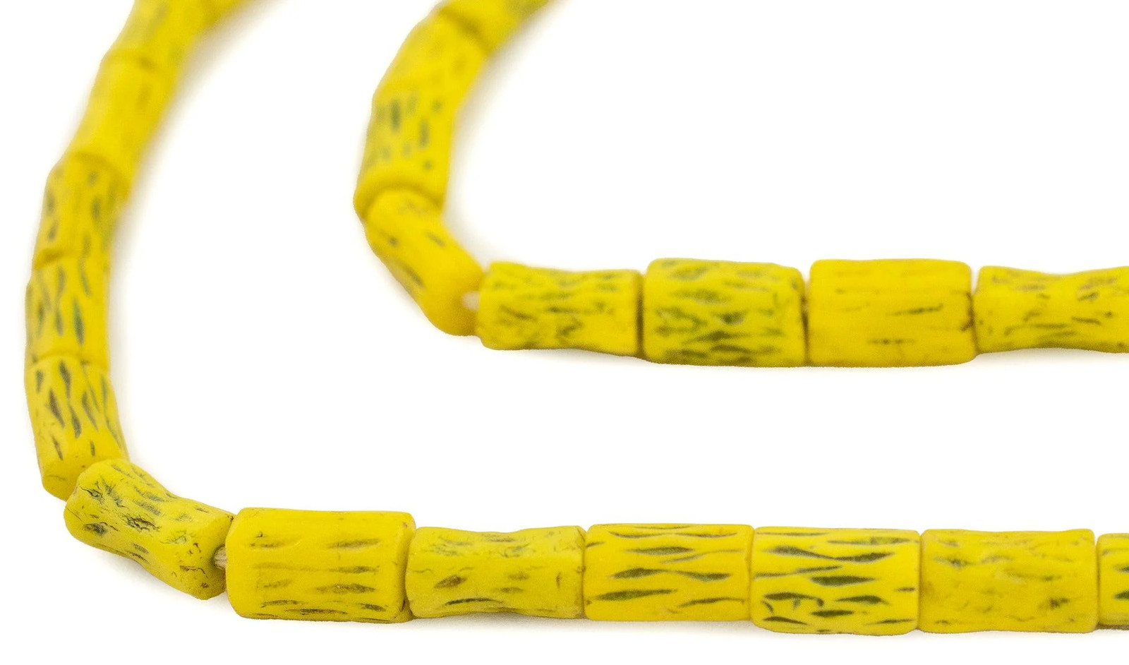Yellow Vintage Bamboo-Shaped Kakamba Prosser Beads 5mm Ghana African Cylinder