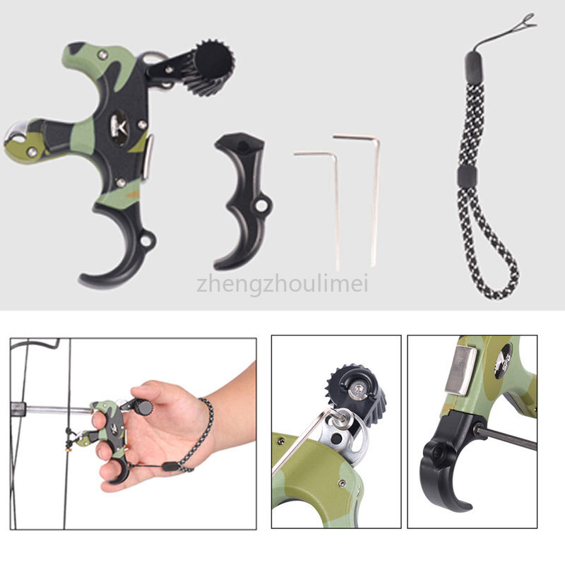 Adjustable 3 4 Finger Grip Archery Thumb Trigger Release compound Bow wrist rope