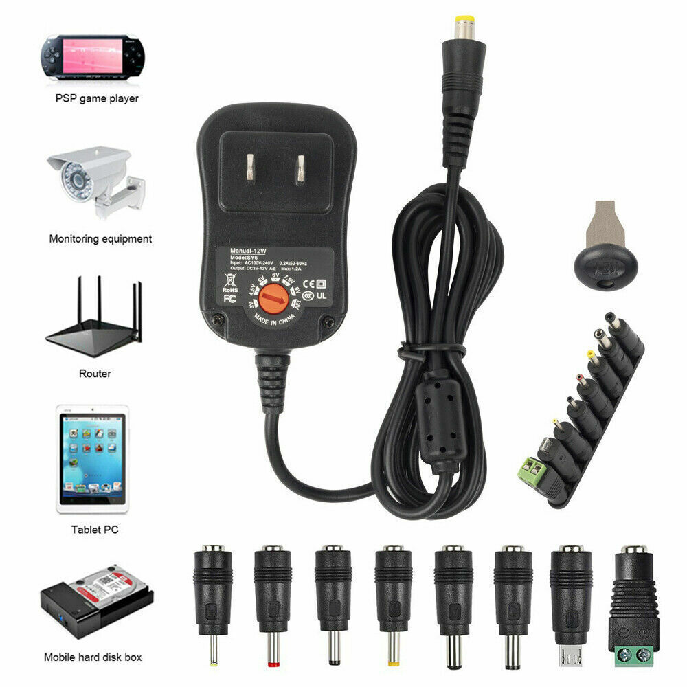 12W 3V-12V Universal AC Adapter Power Supply Wall Charger Cord for DC Charger US