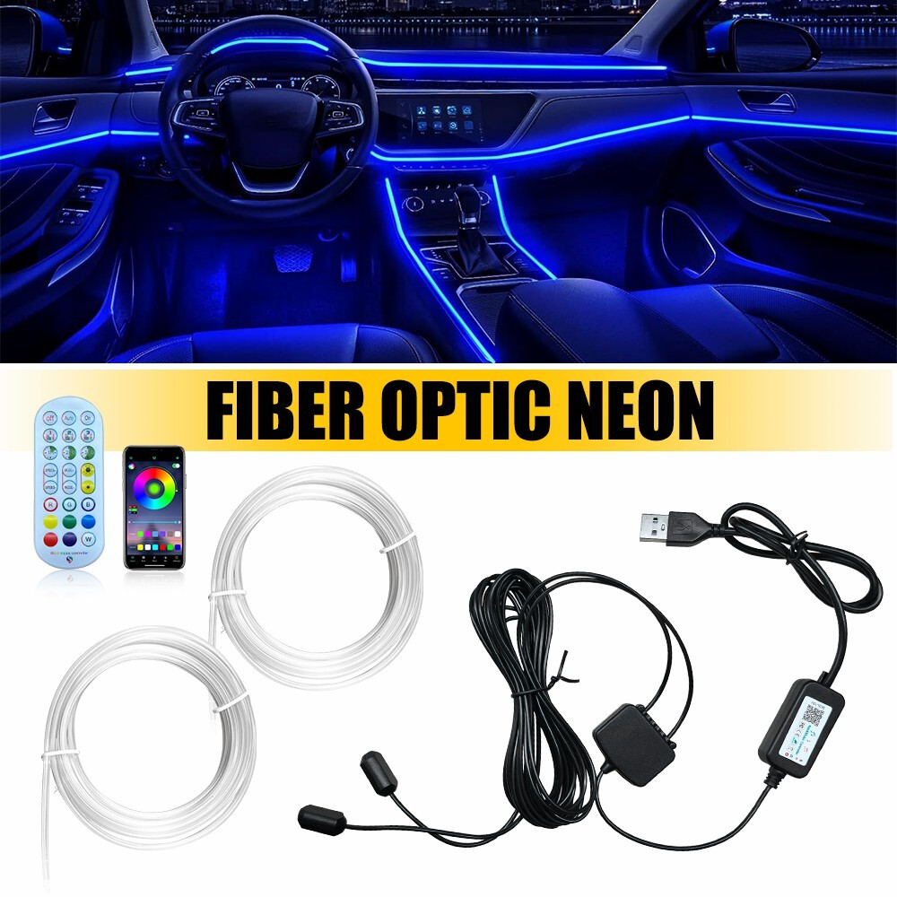 LED Neon Light Trim Glow Optic Fiber Strip Car Interior Ambient Lighting Kit.APP