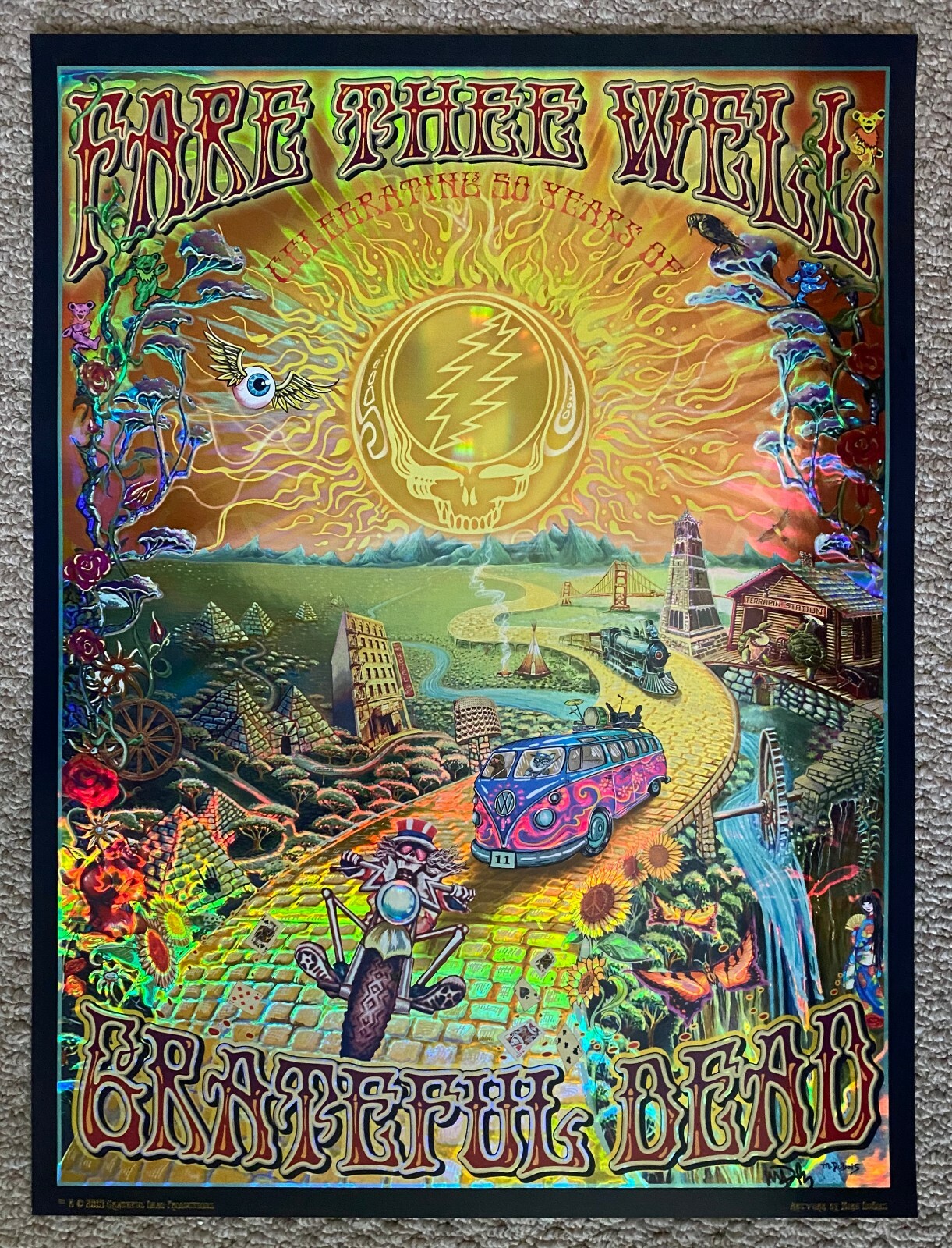 GRATEFUL DEAD FARE THEE WELL ORIGINAL HOLOGRAPHIC FOIL DUBOIS GOLDEN ROAD
