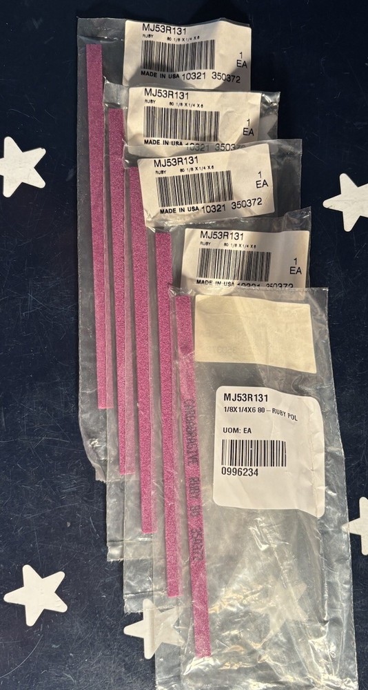5 Pieces CARBABRASIVES 1/8″ × 1/4″ × 6″ 80 Grit - Rectangular Shaped Ruby Stone