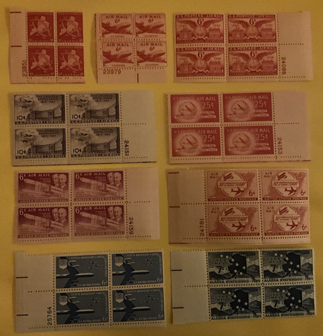 Air Mail Plate Blocks Mint C38, C39, C40, C42, C43, C44, C45, C47, C49, C53