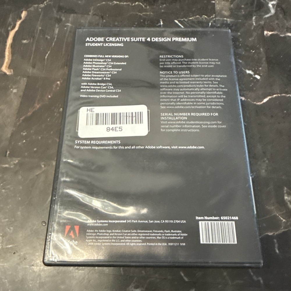 Adobe Creative Suite 4 CS4 Design Premium MAC OS Student Version W/code
