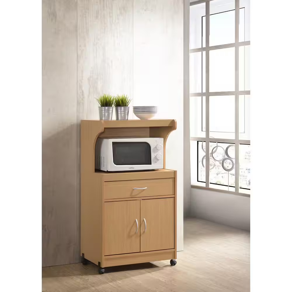 Beech Microwave Cart with Storage