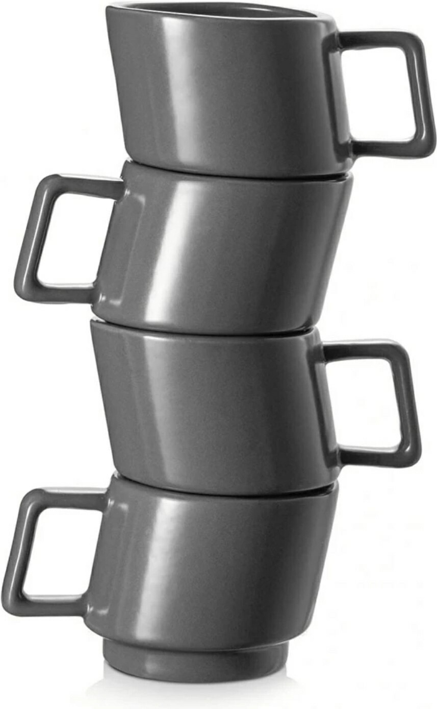 Ceramic Stackable Espresso Cups Set of 4 - 3 Oz Matte Green