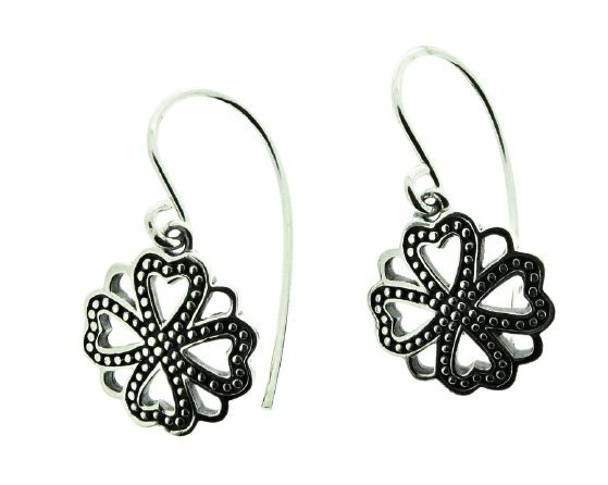 Elements silver oxidised flower drop earrings