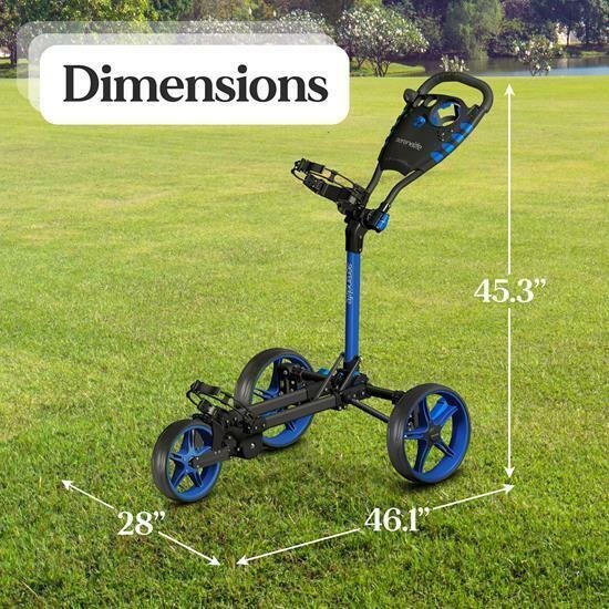 SereneLife SLGCFLW 3 Wheel Walking Golf Bag Push Cart Holder w/ Elastic Strap