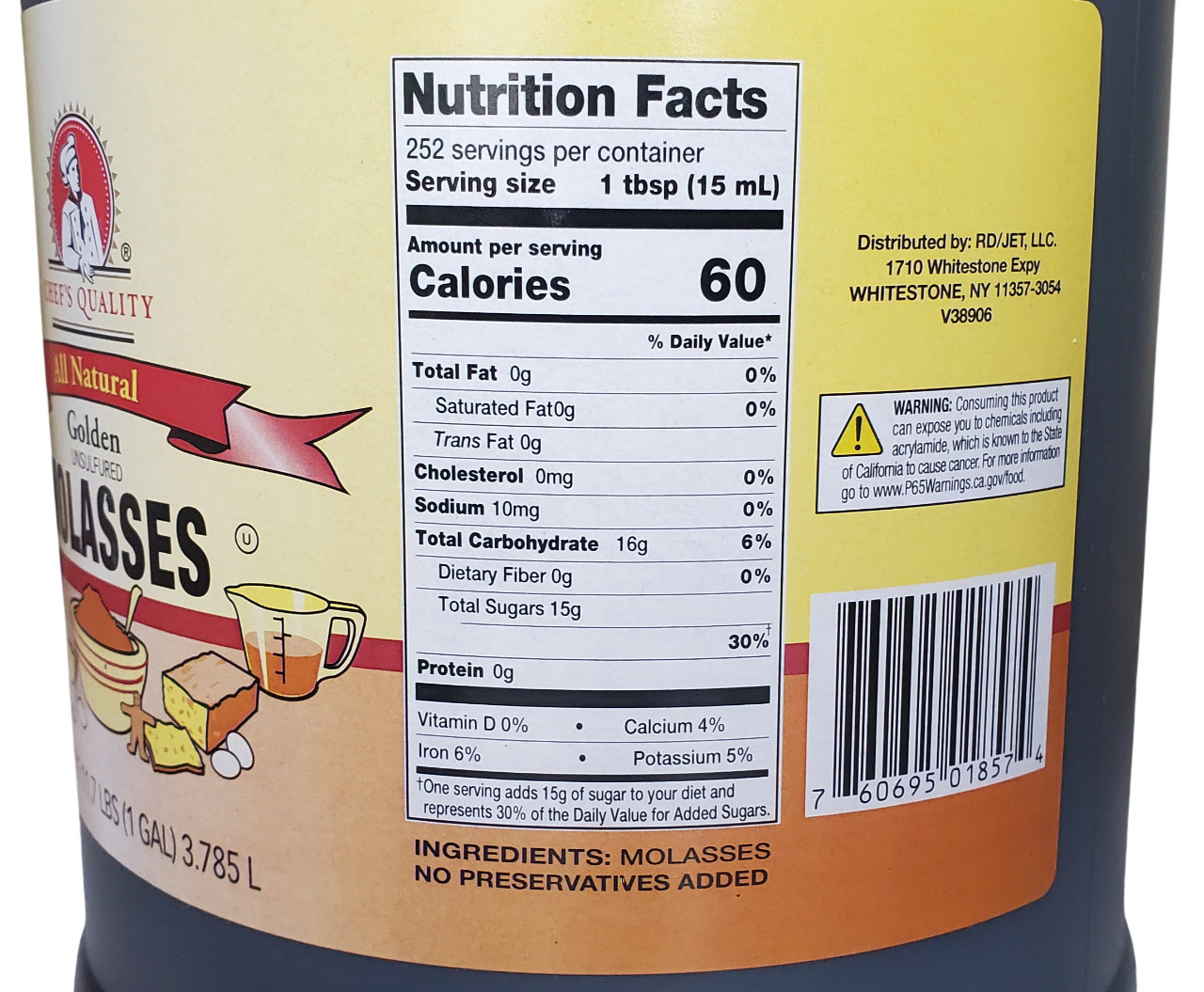 Chefs Quality All Natural Golden Molasses | Unsulfured | Kosher | 11.7 lbs