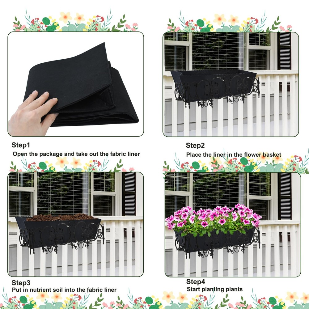 4PCS 30Inch Rectangle Window Box Liner Felt Planter Basket Liner Insert Black...