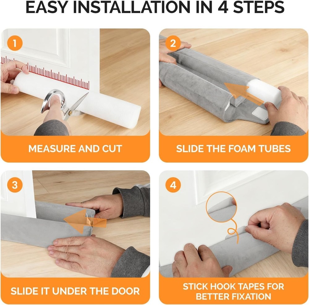 Easy-to-Install Door Draft Stoppers 2 Pack - 30in Adjustable, Efficient Gray