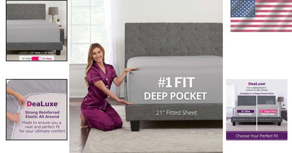 Luxurious Queen Fitted Sheet – Extra Deep Pocket 21" Microfiber – Calm Grey
