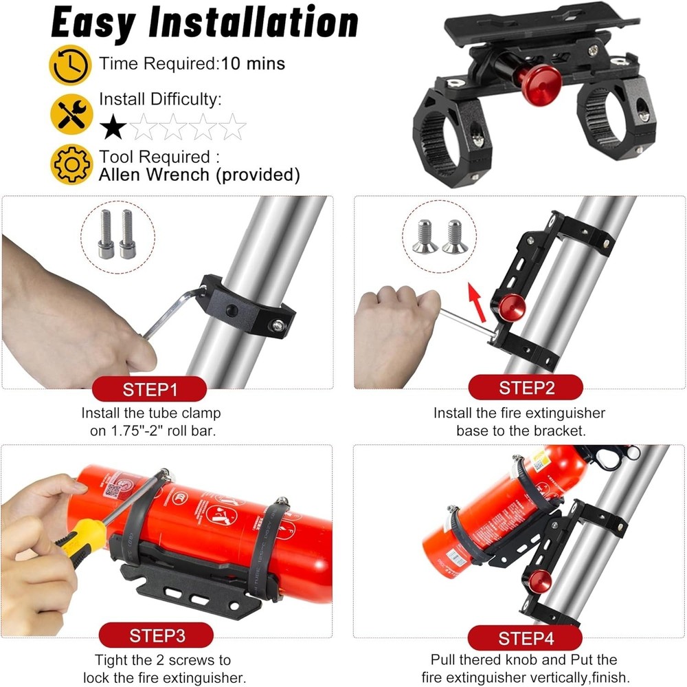 UTV Fire Extinguisher with Mount Kit- Quick Release Roll Bar For Any Vehicle