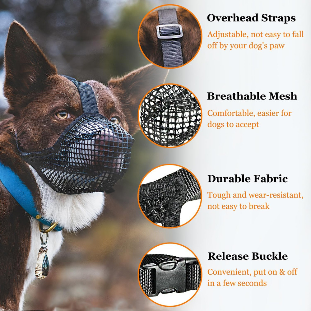 Dog Muzzle, Soft Mesh Muzzle for Small Medium Large Dogs Labrador German Shepher
