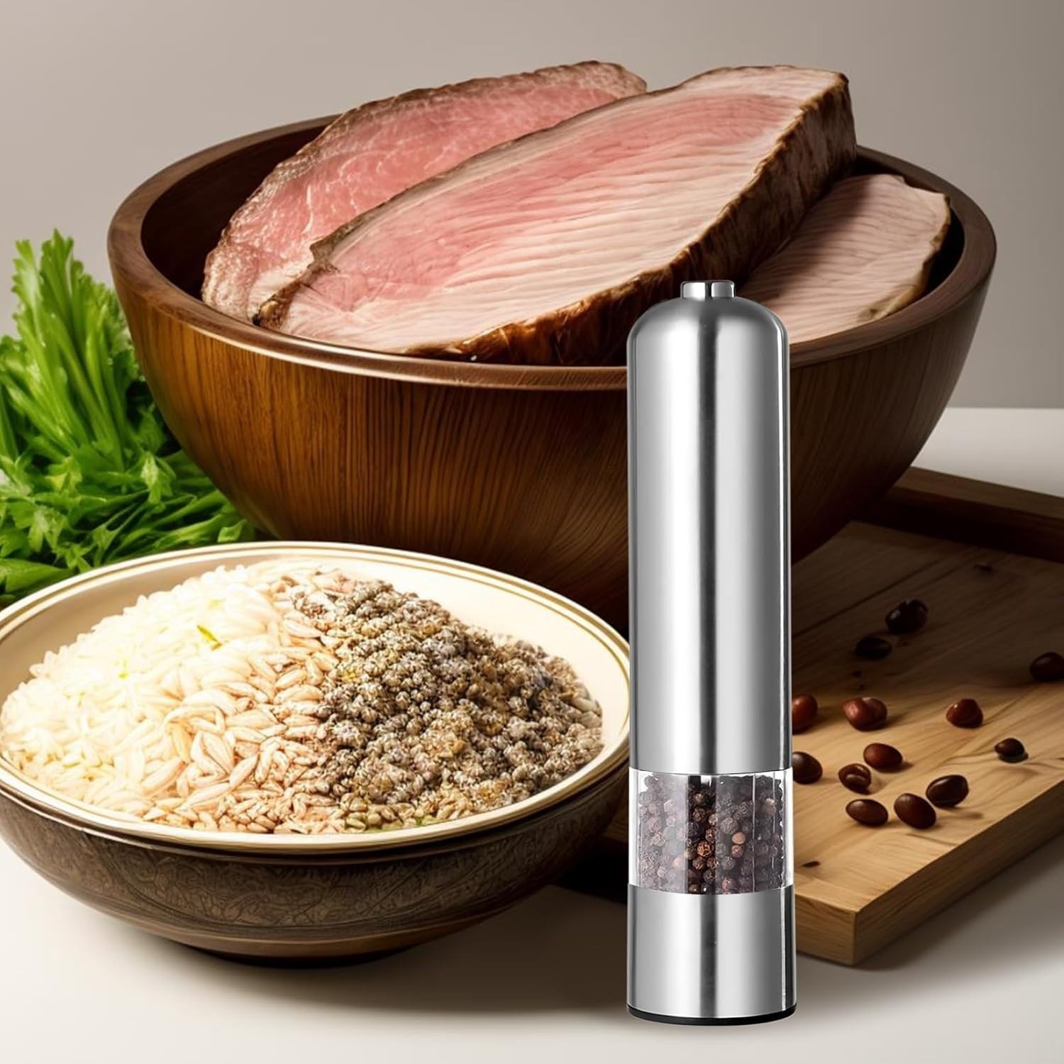 2PCS Electric Salt Pepper Grinder Mill Shakers Set Adjustable Stainless Steel