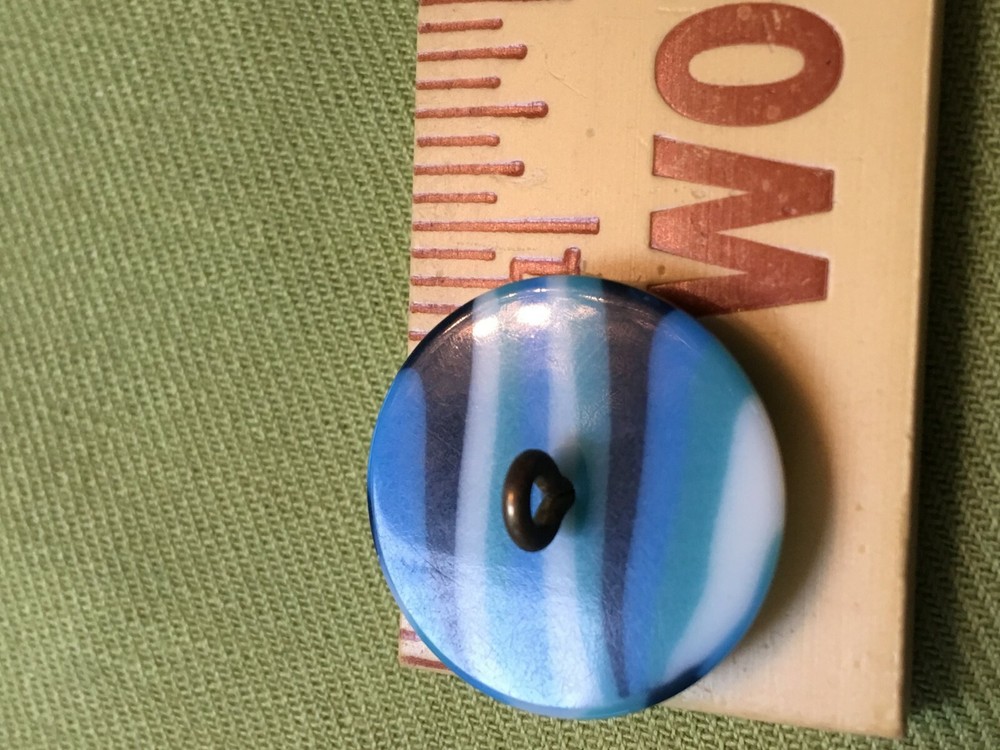 Vintage Button plastic millefiori cookie mod blues button 7/8" metal shank