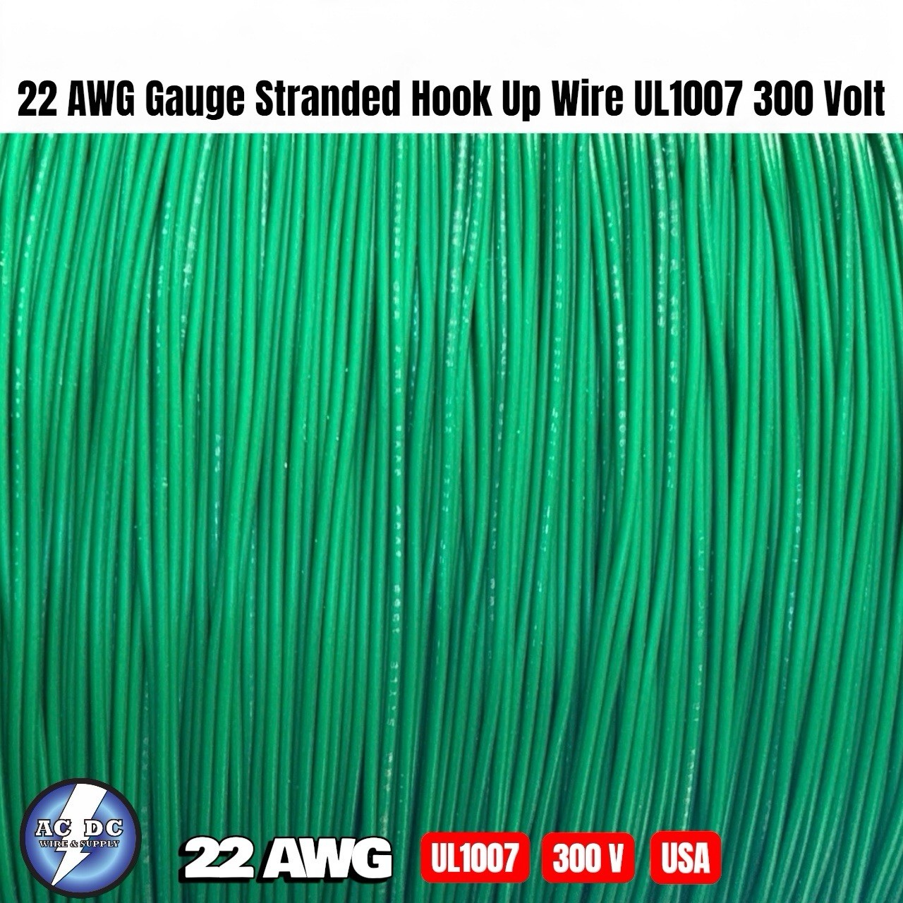 GREEN 22 AWG Gauge Stranded Hook Up Wire Kit 500 FT REEL UL1007 300 Volt