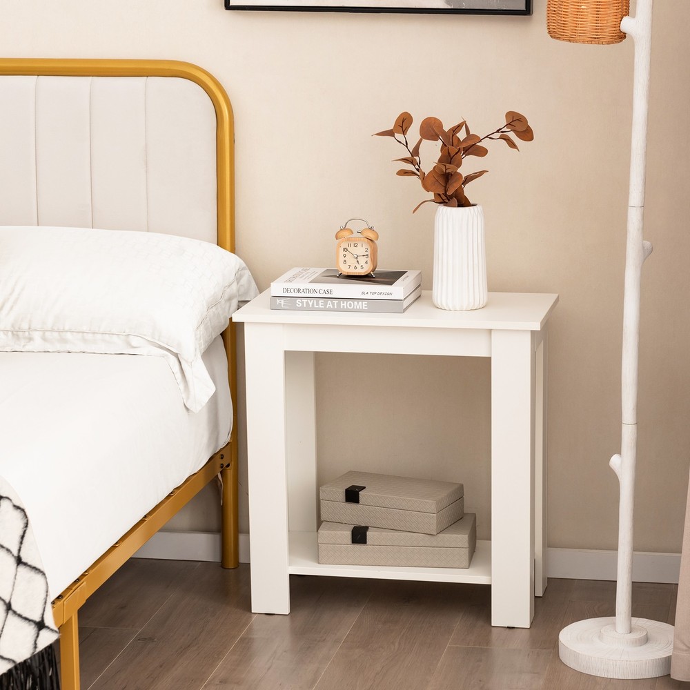 2 PCS 2-Tier End Table Modern Sofa Bedside Compact Nightstand w/ Storage Shelf
