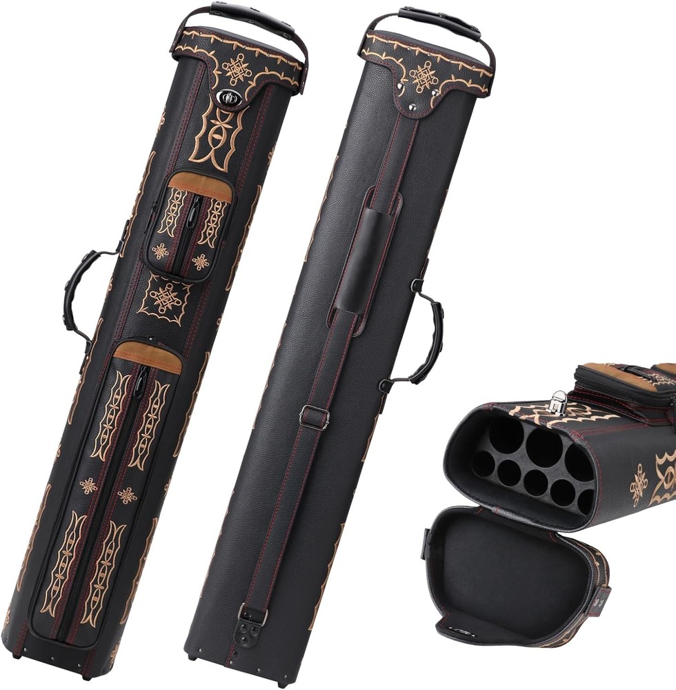 Pool Cue Case 3x5 Pool Stick Case with Multiple Pockets Holds 3 Butts 5 Shafts