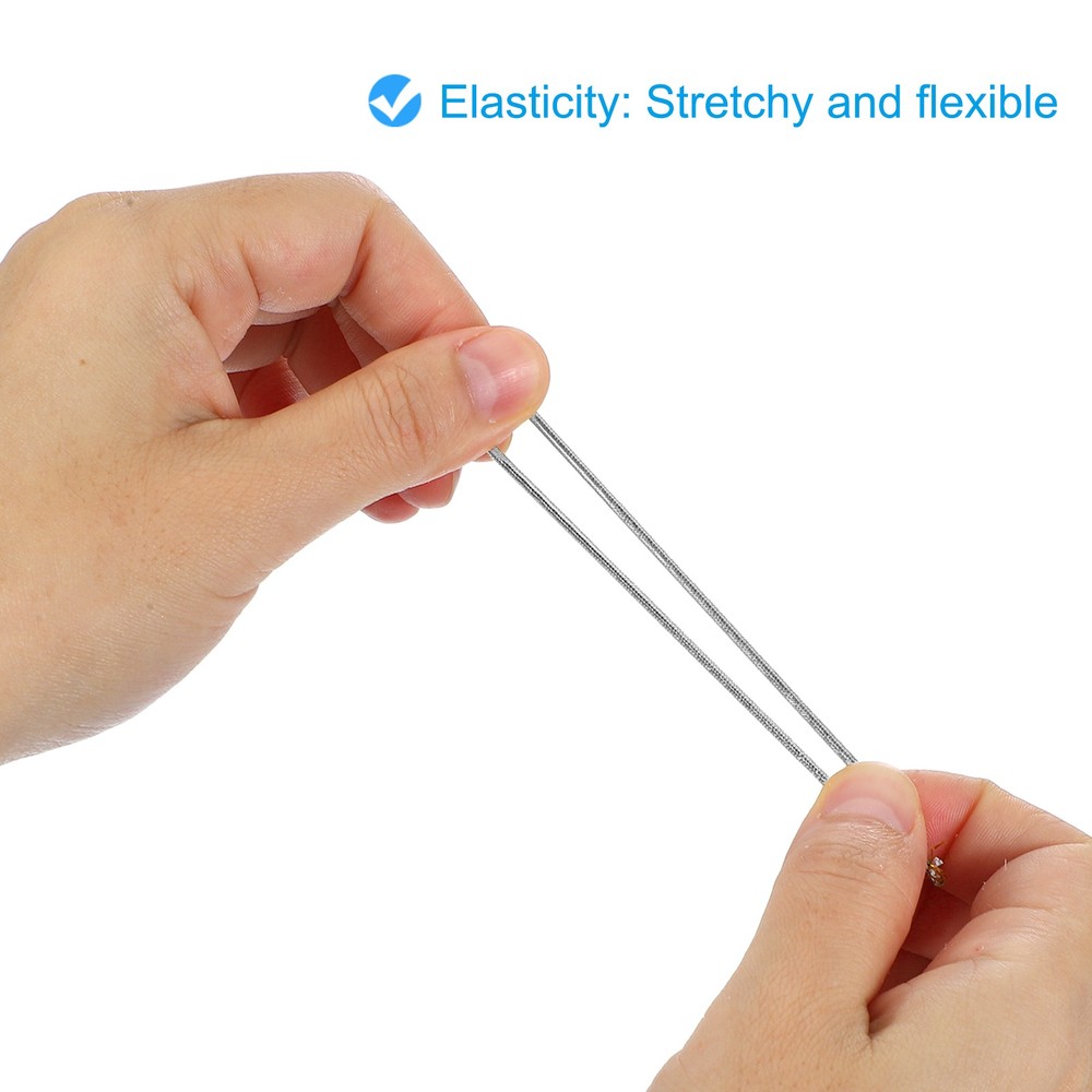 100 Pcs 9.8" Elastic Barbed Cord 2mm Loop Stretch Round String with Barb, Silver