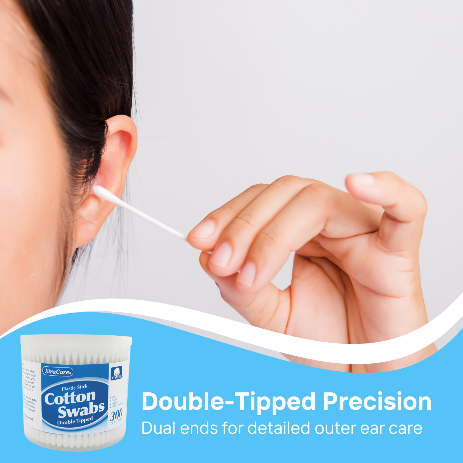 XtraCare Cotton Swabs, Double-Tipped, 300 Count – Soft & Flexible (3-Pack)