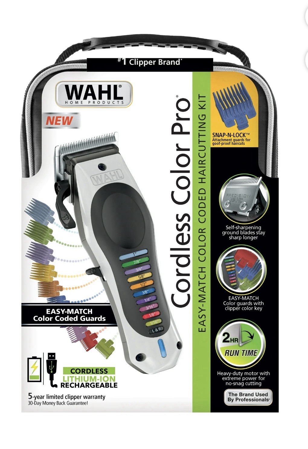 Wahl Color Pro Cordless Hair Clipper Rechargeable Color Coded Guide Haircut Kit