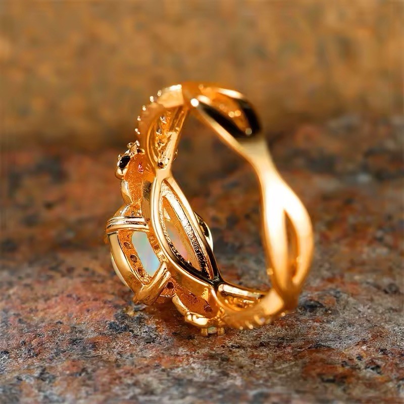 Opal Engagement Ring Gold Wedding Ring Size 6