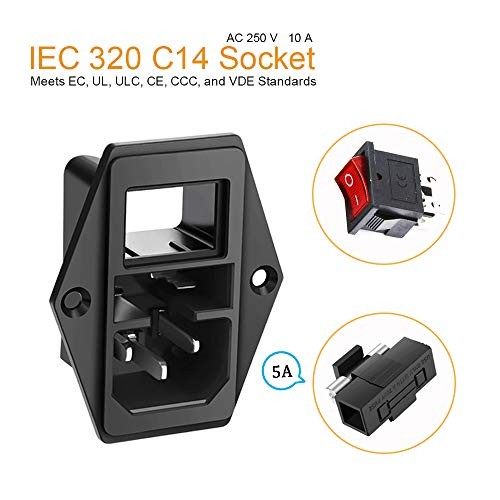 3 Pack Red Button AC 250V 10A IEC 320 C14 Panel Mount Plug Adapter Power