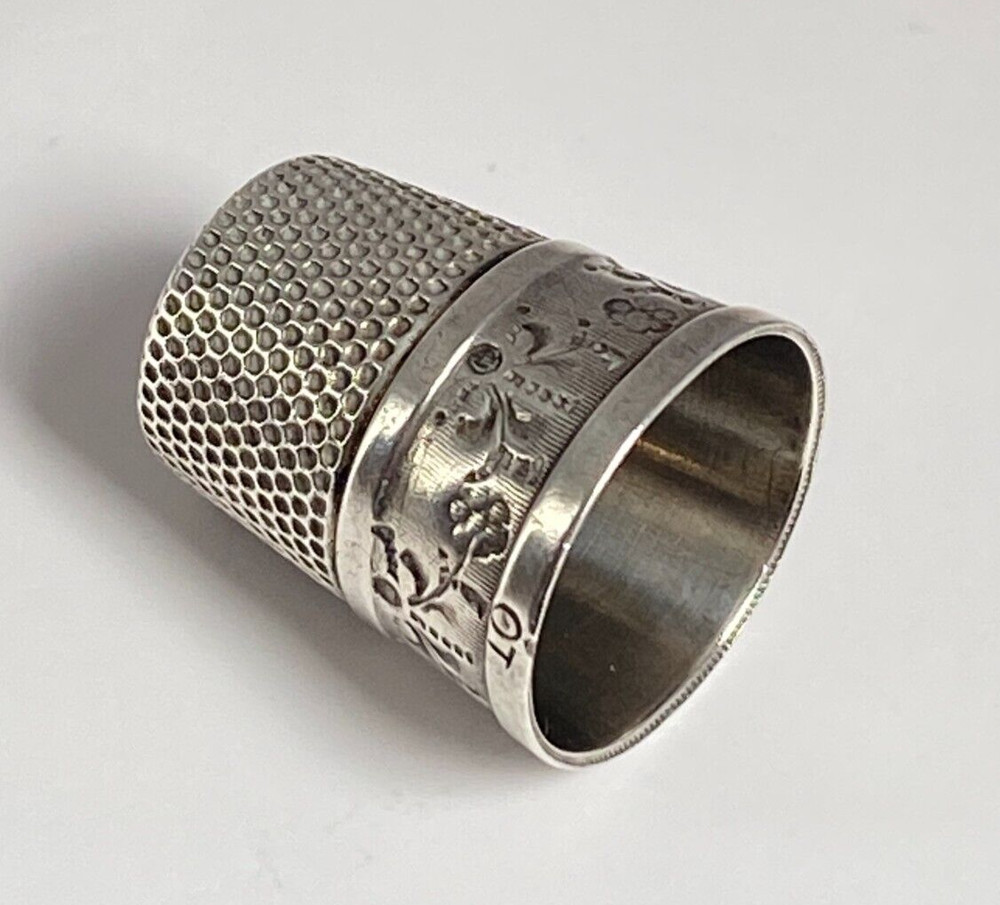 Antique 2x c1910 Solid Silver Thimbles One by U.S.A Simon Brothers & Other