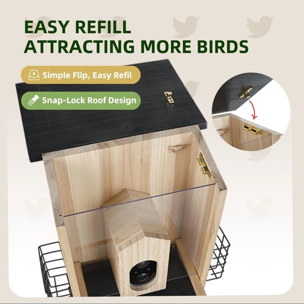 Solution4Patio Smart Bird Feeder with Camera Wood Solar Powered