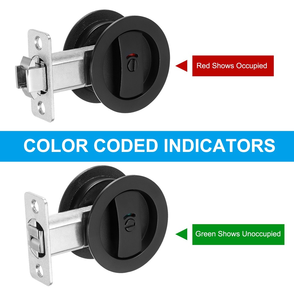 2Pcs Round Recessed Door Lock with Color Coded Indicators 2 3/8" Backset Black