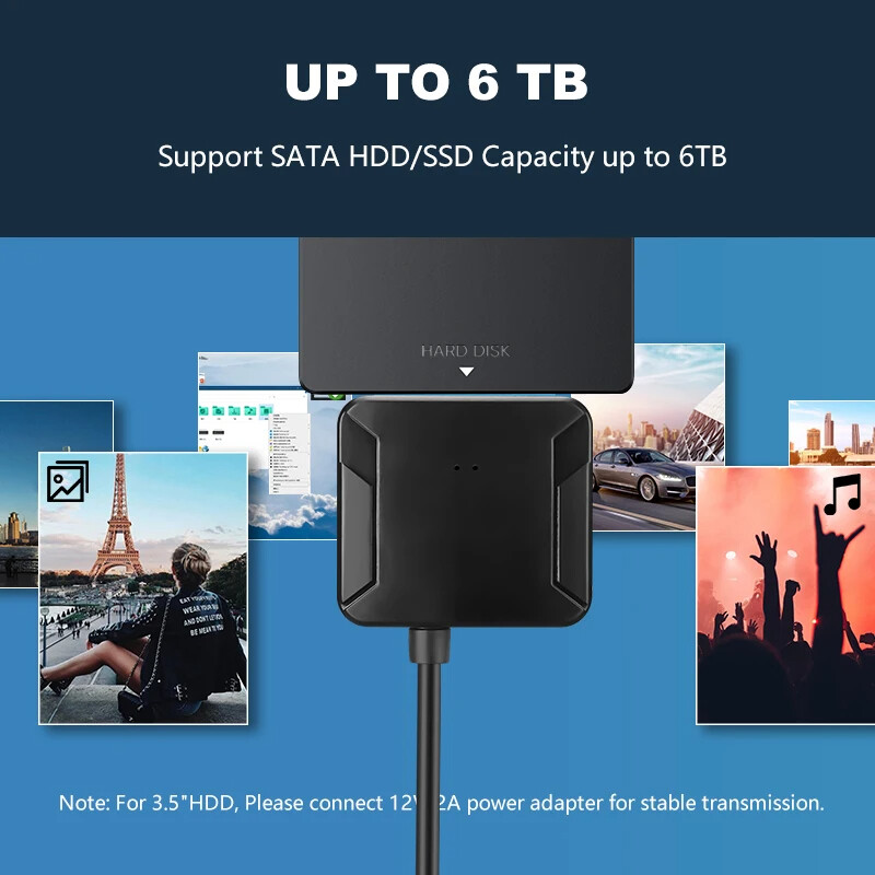 USB 3.0 to SATA External Hard Drive Reader 2.5" 3.5" HDD SSD Power adapter