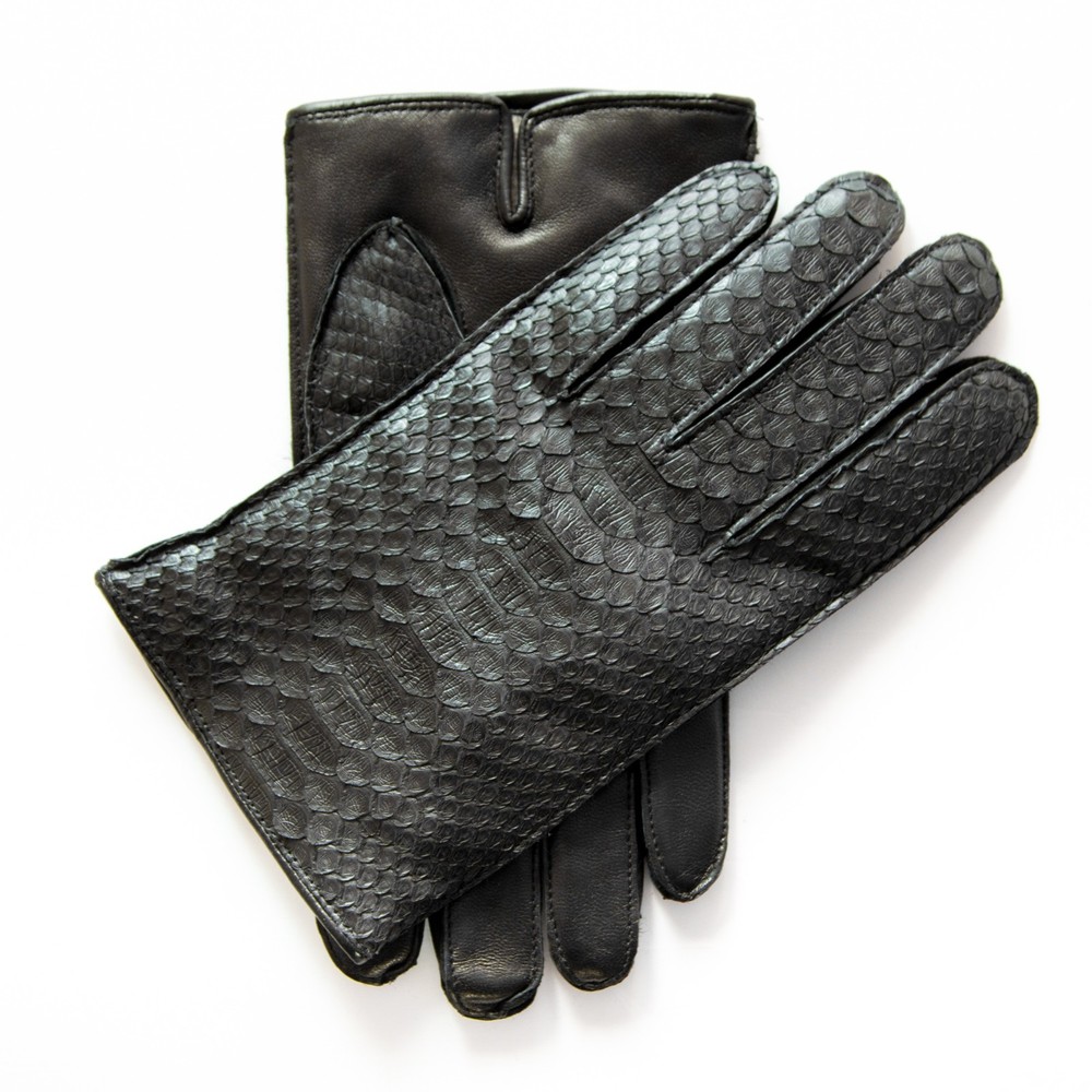 Men's Luxury Matte Black Python Skin Gloves, Sz 10 Large