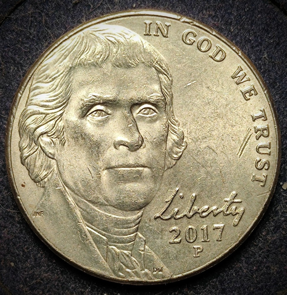 2017 P Jefferson Nickel - Reverse - Bee Hive & Die Chip Reverse Error