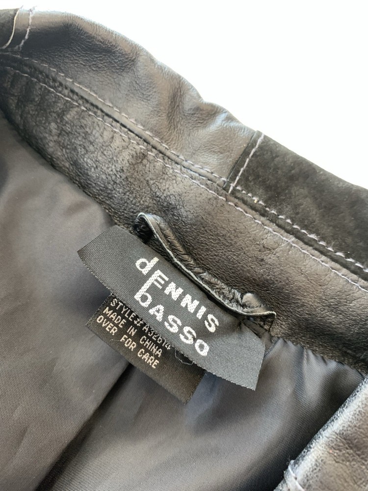 Black Patchwork Leather Jacket By Dennis Basso Women's Size Small Button Up