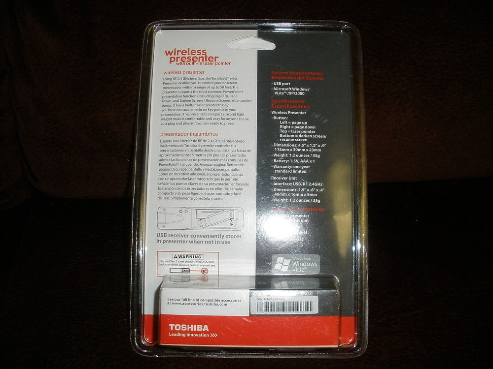 toshiba Wireless Professional Presenter with Laser Pointer (O19)