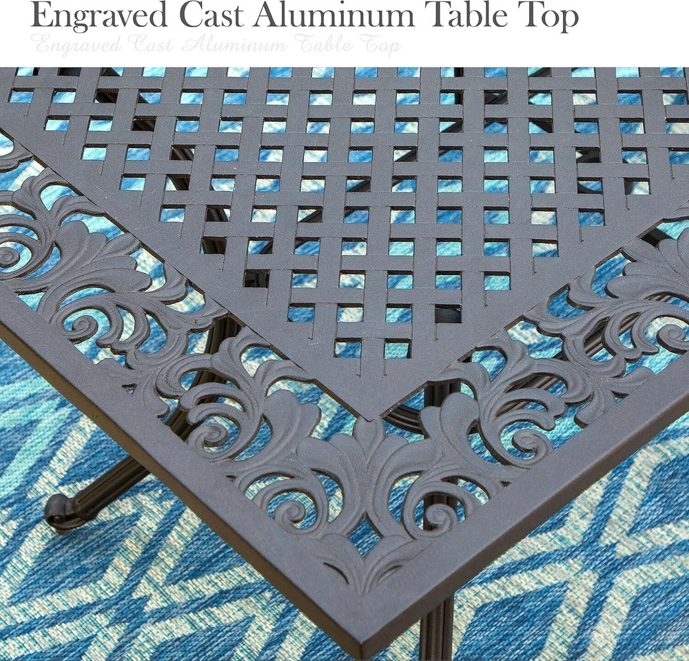 Patio Dining Table Cast Aluminum Outdoor Rectangular Table W/ Umbrella Hole